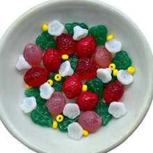 Load image into Gallery viewer, Czech glass strawberry fruit beads 36pc leaves & flowers charms #2-Orange Grove Beads