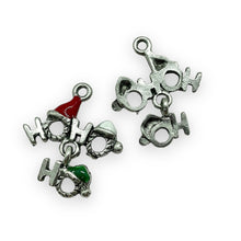 Load image into Gallery viewer, HO HO HO Christmas Santa hat charm pendant 2pc antique silver lead free pewter 21x13mm USA made-Orange Grove Bead