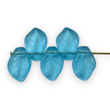 Load image into Gallery viewer, Czech glass wavy leaf beads 20pc frosted translucent aqua blue 14x9mm-Orange Grove Beads