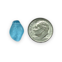 Load image into Gallery viewer, Czech glass wavy leaf beads 20pc frosted aqua blue 14x9mm