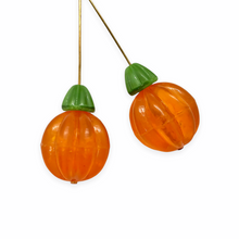Load image into Gallery viewer, XL Halloween orange pumpkin pendant focal beads 4 sets(8pc) vintage acrylic Czech glass 25mm
