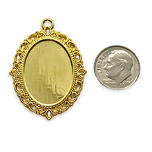 Load image into Gallery viewer, Gold tone cabochon flatback pendant setting for 18x25mm stone 4pc