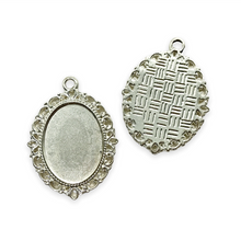 Load image into Gallery viewer, Silver tone cabochon flatback pendant setting for 18x25mm stone 4pc-Orange Grove Beads