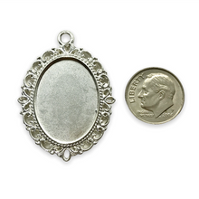 Load image into Gallery viewer, Silver tone cabochon flatback pendant setting for 18x25mm stone 4pc