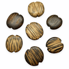 Load image into Gallery viewer, Notched coconut palm wood striped natural coin beads 20pc 18-22mm