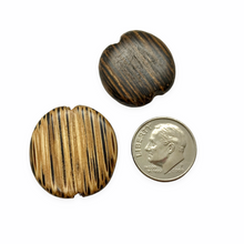 Load image into Gallery viewer, Notched coconut palm wood striped natural coin beads 20pc 18-22mm