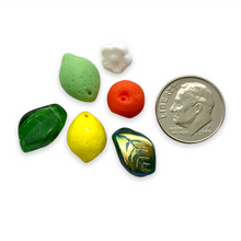 Load image into Gallery viewer, Czech glass orange lemon lime fruit beads 36pc with leaves and flowers