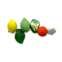 Load image into Gallery viewer, Czech glass orange lemon lime fruit beads 36pc with leaves and flowers