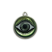 Load image into Gallery viewer, Czech glass round evil eye flatback cabochon stone vitrail pale green 18mm