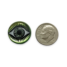 Load image into Gallery viewer, Czech glass round evil eye flatback cabochon stone vitrail pale green 18mm