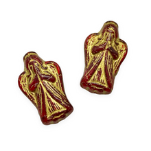 Load image into Gallery viewer, Czech glass Christmas figural angel beads charms 6pc 23x13mm red gold #9-Orange Grove Beads