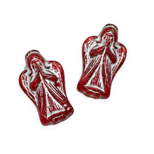 Load image into Gallery viewer, Czech glass Christmas figural angel beads charms 6pc 23x13mm red silver #10-Orange Grove Beads