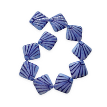 Load image into Gallery viewer, Czech glass Art Deco Diamond Fan Beads 10pc opaline blue navy inlay 17mm-Orange Grove Beads