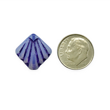 Load image into Gallery viewer, Czech glass Art Deco Diamond Fan Beads 10pc opaline blue navy 17mm