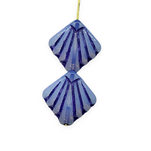 Load image into Gallery viewer, Czech glass Art Deco Diamond Fan Beads 10pc opaline blue navy 17mm