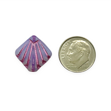 Load image into Gallery viewer, Czech glass Art Deco Diamond Fan Beads 10pc blue purple pink 17mm