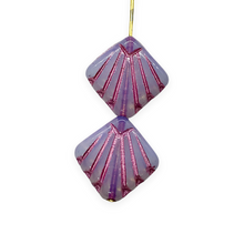 Load image into Gallery viewer, Czech glass Art Deco Diamond Fan Beads 10pc blue purple pink 17mm