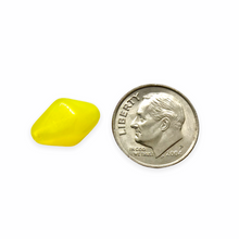 Load image into Gallery viewer, Czech glass smooth faceted diamond bicone beads 14pc opaline yellow 14x10