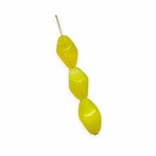 Load image into Gallery viewer, Czech glass smooth faceted diamond bicone beads 14pc opaline yellow 14x10