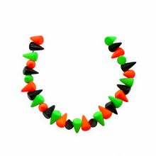 Load image into Gallery viewer, Czech glass baby spike cone beads 30pc Halloween mix neon green orange black 8x5mm-Orange Grove Beads