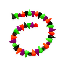 Load image into Gallery viewer, Czech glass baby spike cone beads 40pc Halloween mix neon green purple orange black 8x5mm-Orange Grove Beads