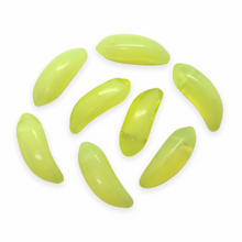 Load image into Gallery viewer, Czech glass banana fruit shaped beads 10pc opaline yellow UV glow-Orange Grove Beads