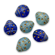 Load image into Gallery viewer, Czech glass ladybug beads 8pc matte blue gold 14x12mm-Orange grove Beads