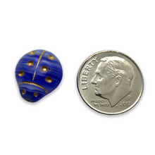 Load image into Gallery viewer, Czech glass ladybug beads 20pc blue gold 14x12mm