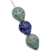 Load image into Gallery viewer, Czech glass ladybug beads 20pc blue gold 14x12mm
