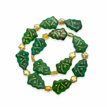Load image into Gallery viewer, Czech glass Christmas bead mix 24pc with green trees and gold stars-Orange Grove Beads