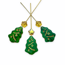 Load image into Gallery viewer, Czech glass Christmas tree bead mix 24pc green and gold stars