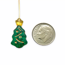 Load image into Gallery viewer, Czech glass Christmas tree bead mix 24pc green and gold stars