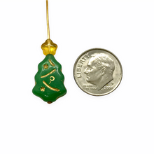 Load image into Gallery viewer, Czech glass Christmas tree bead mix 24pc with stars red green clear gold