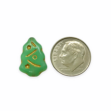 Load image into Gallery viewer, Czech glass Christmas tree beads 10pc uranium green gold