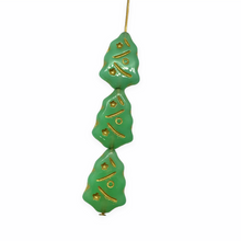 Load image into Gallery viewer, Czech glass Christmas tree beads 10pc uranium green gold