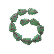 Load image into Gallery viewer, Czech glass Christmas tree beads 10pc blue green opaline pink inlay UV glow-Orange Grove Beads