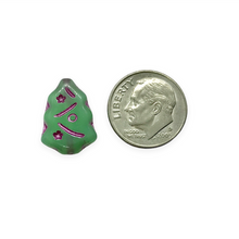 Load image into Gallery viewer, Czech glass Christmas tree beads 10pc uranium green opaline pink