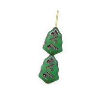 Load image into Gallery viewer, Czech glass Christmas tree beads 10pc uranium green opaline pink