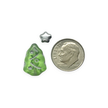 Load image into Gallery viewer, Czech glass Christmas tree bead mix 24pc green & silver stars