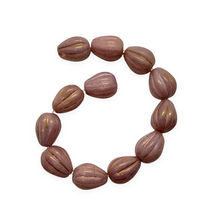 Load image into Gallery viewer, Czech glass chunky melon teardrop beads 12pc mauve purple luster 12x9mm