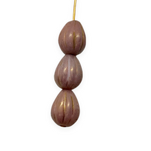 Load image into Gallery viewer, Czech glass chunky melon teardrop beads 12pc mauve purple luster 12x9mm