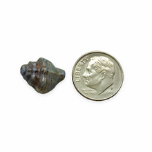 Load image into Gallery viewer, Czech glass conch seashell shell beads mix 16pc blue purple white 15x12mm