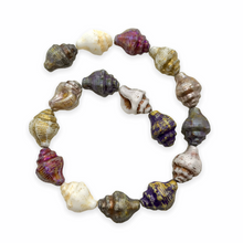 Load image into Gallery viewer, Czech glass conch seashell shell beads mix 16pc blue purple white 15x12mm