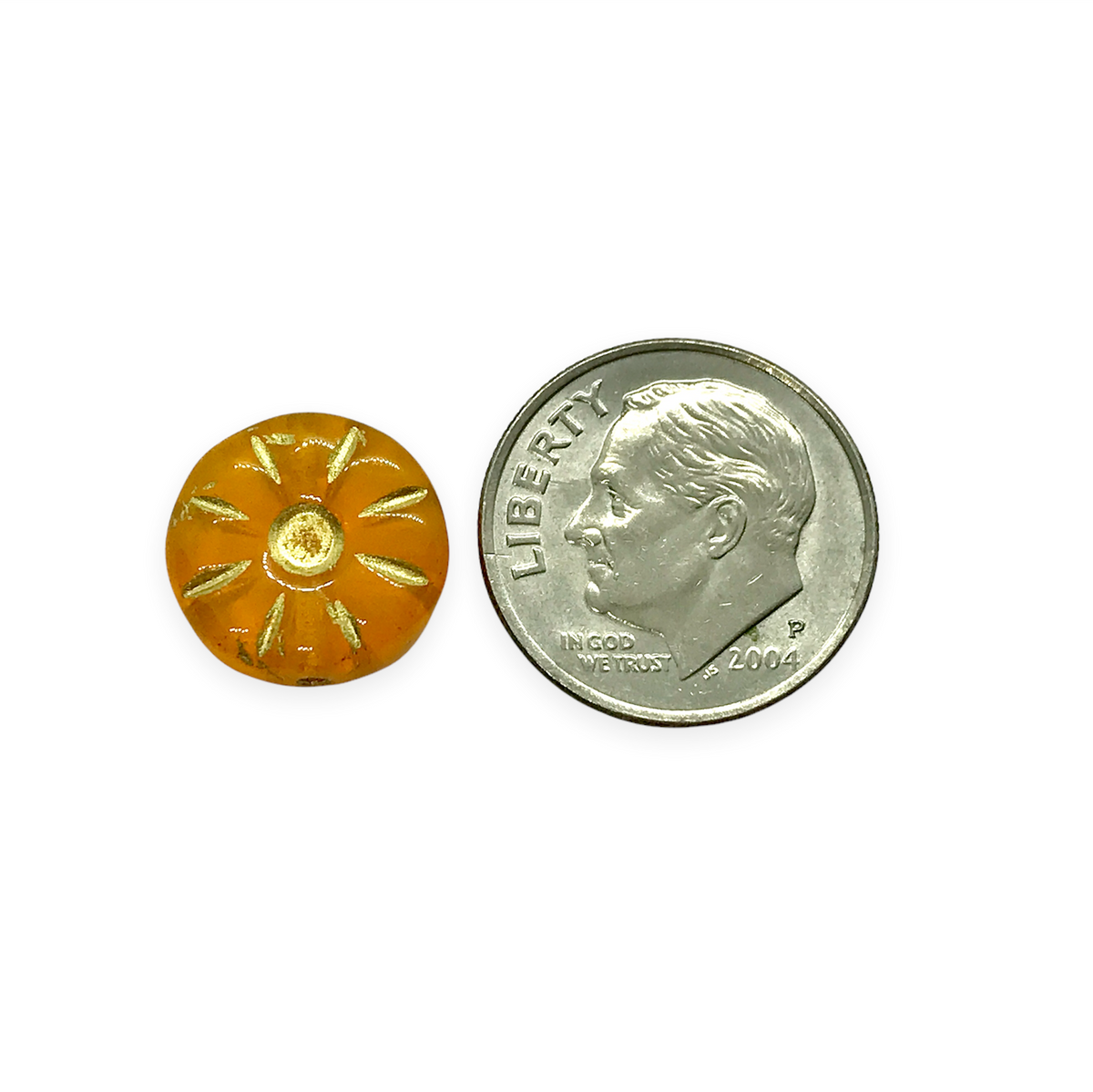 Czech glass daisy flower coin beads 10pc opaline orange gold 12mm – Orange  Grove Beads