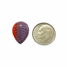 Load image into Gallery viewer, Czech glass leaf beads 12pc purple red 16x12mm