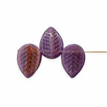 Load image into Gallery viewer, Czech glass leaf beads 12pc purple red 16x12mm