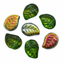 Load image into Gallery viewer, Czech glass leaf beads 20pc green Marea 12x9mm