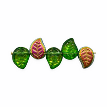 Load image into Gallery viewer, Czech glass leaf beads 20pc green Marea 12x9mm