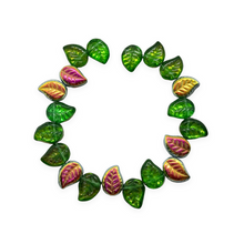 Load image into Gallery viewer, Czech glass side drilled leaf beads 20pc translucent green Marea 12x9mm-Orange Grove Beads