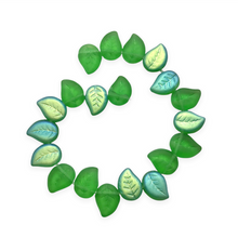 Load image into Gallery viewer, Czech glass side drilled leaf beads 20pc frosted translucent green AB12x9mm-Orange Grove Beads